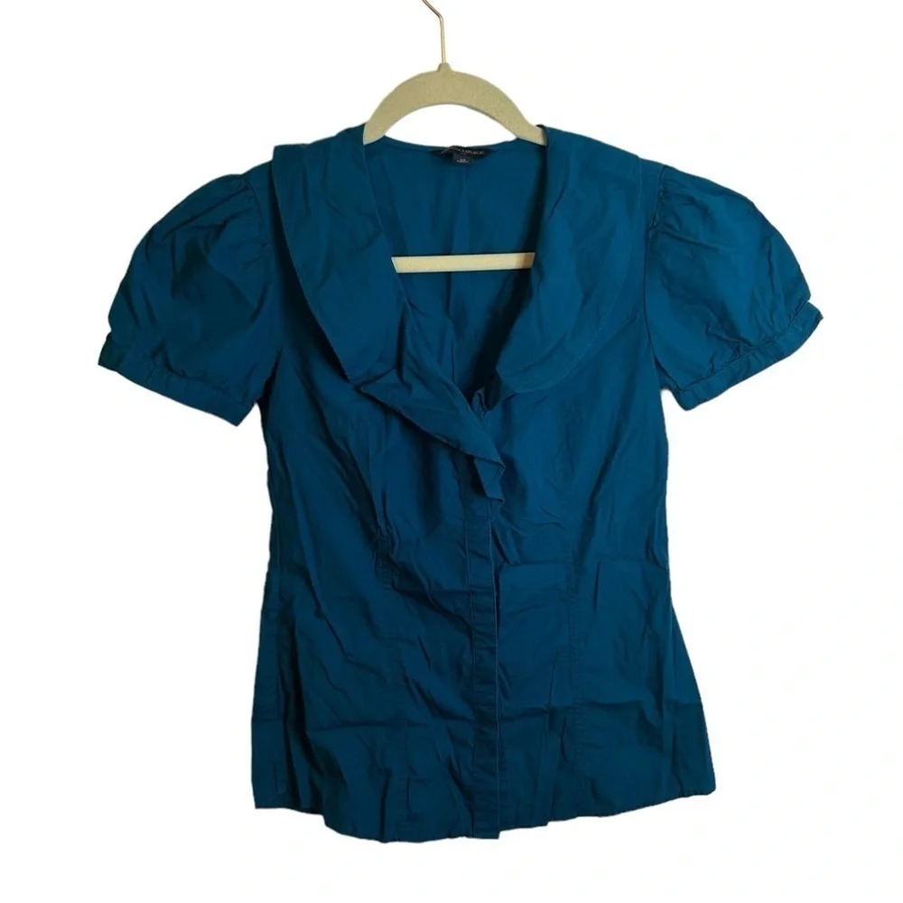 BANANA REPUBLIC DEEP TEAL Y2K PUFF SLEEVE BLOUSE